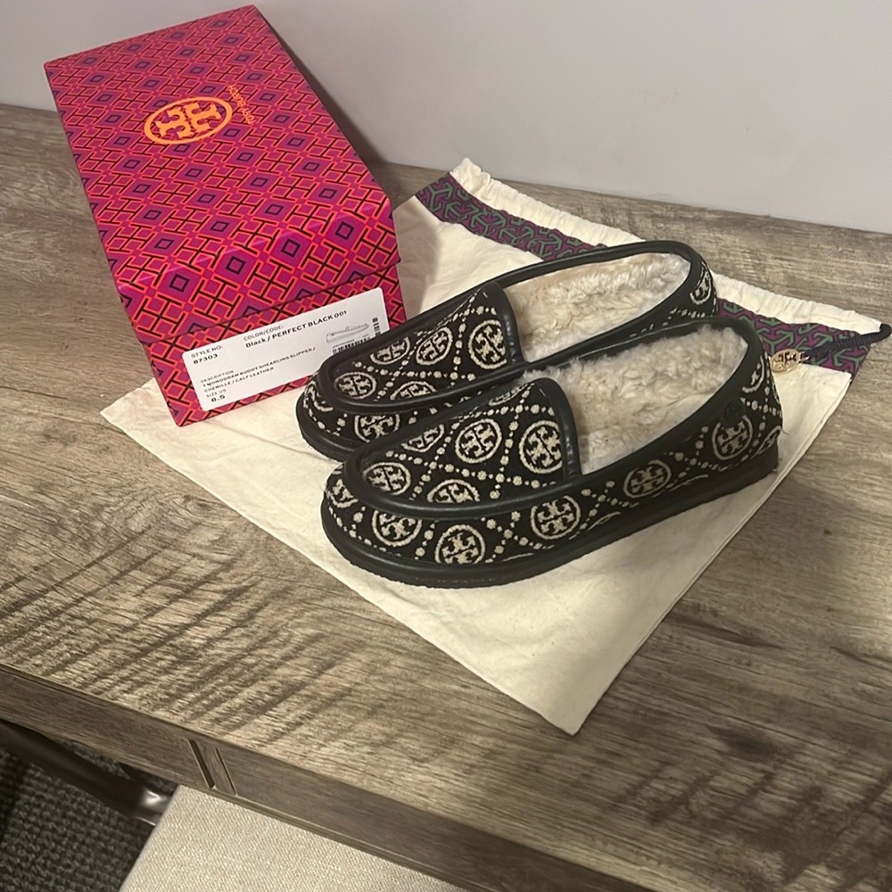 Tory Burch Monogram Buddy Shearling Loafers